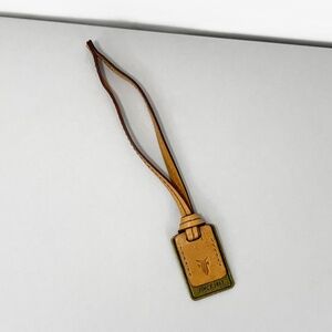 FRYE Brass & Leather Bag Loop Hangtag in Tan